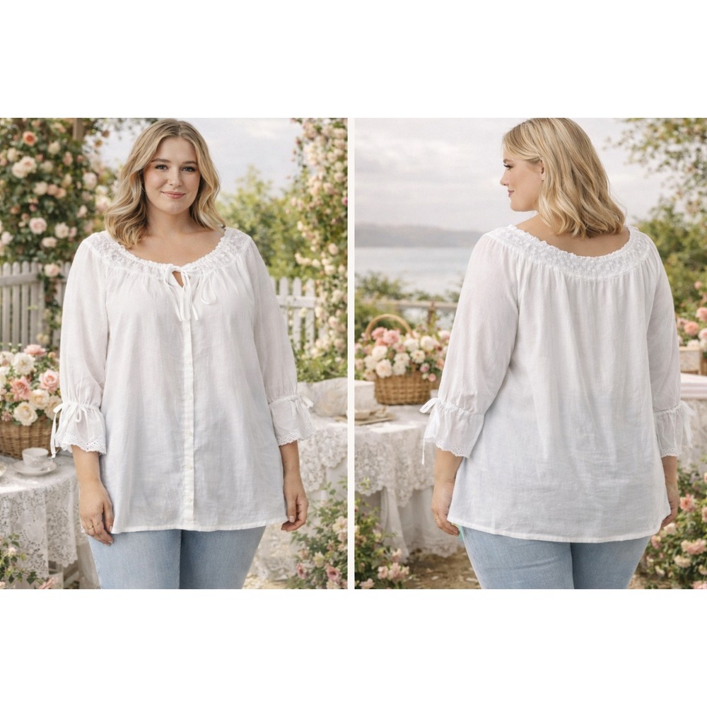 Venezia Eyelet‎ Lace Peasant coastal Boho Blouse Womens 22/24 White Cottagecore